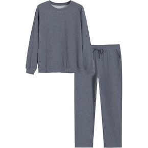 Weintee Women's Cotton Sweatsuits 2 Piece Set Sweatpants and Sweatshirt Straight Leg Jogging Suits in Kuwait