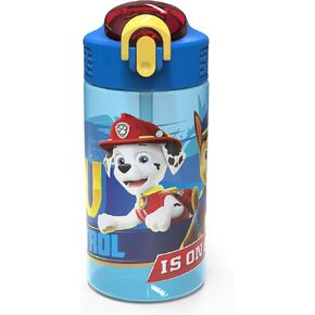 Zak Designs 16oz Kids Durable Plastic Spout Cover and Built-in Carrying Loop, Leak-Proof Water Bottle Design for Travel (16 oz, Paw Patrol Marshall)