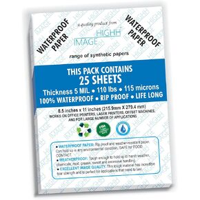 WATERPROOF PAPER | 200 SHEETS, THICKNESS 5 MIL 110 LB, SYNTHETIC PAPER, 8.5X11 from HIGHH IMAGE | PRINT WITH LASER PRINTERS | OFFICE PRINTERS