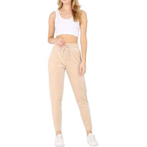 Women's Velour Waistband Drawstrings Jogger Sweatpants with Pockets
