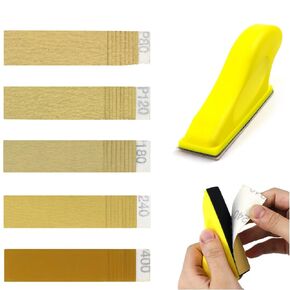 Micro Detail Sander Hand Sanding Block Kit 50 PCS 3.5"x 1"Mini Sandpaper Assortment 80 120 180 240 400 Grit for DIY Crafts Wood Finishing with Hand Sander Tool Small Sanders for Tight Spaces