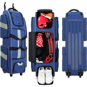 Catchers Gear Bag with Wheels, Rolling Baseball Bag with Separate Shoe Compartment, Large Capacity Multi-space Baseball Bags, Women Mans Softball Bag Portable
