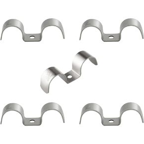 Stainless Steel Double Line Clamp, JruiZhp 5Pcs Silvery Double Fuel Line Hose Clamps Hose Clips, for Brake, Fuel Lines and Tubes, With Mounting Screws