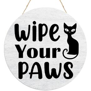 Funny Cat Welcome Sign,Cute Cat Front Door Sign,Wipe Your Paws Hanging Wood Sign for Cat Lover Home Pet Shop Decor,Cat Wall Art Decor,Cat Lover Gift