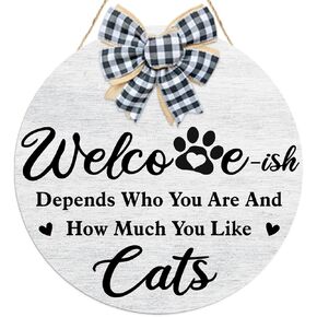 Funny Cat Welcome Sign,Cute Cat Welcome Sign for Front Door,Welcome Hanging Wood Sign for Cat Lover Home Pet Shop Decor,Cat Wall Art Decor,Cat Lover Gift