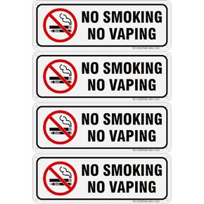 4 Pack No Smoking No Vaping Signs, 10x3.5Inch Aluminum No Smoking Sign for Business/Office, Easy to Install, Indoor/Outdoors Use