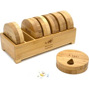 e-Pill Bamboo Weekly Pill Organizer, 7 Day Pill Box for Tablets, Vitamins or Supplements