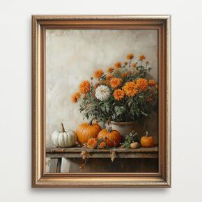 Halloween Decor Print Pumpkins Still Life Painting Rustic Fall Art Vintage Autumn Wall Print Halloween Autumn Decor Fall Wall Art, Seasonal Prints (11 X 14 INCH Print Unframed)