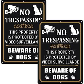 2 Pack Beware of Dogs Sign, 10" x 14" Rust Free Aluminum Metal No Trespassing Private Property Sign, UV Protected and Weatherproof, Durable Ink, Easy to Install, Indoor/Outdoors Use