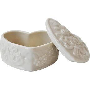 WAYUTO White Ceramic Jewelry Trinket Box Heart Shape Jewelry Case Small Ring Holder Box Jewelry Storage Organizer Gift Box for Girls Women Earrings Necklaces Storage Container