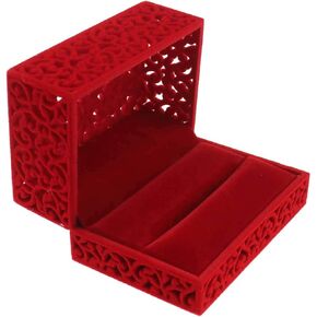 SING F LTD Exquisite Hollow Art Red Velvet Double Ring Box for Earring Jewelry Pin Necklace Engagement Wedding