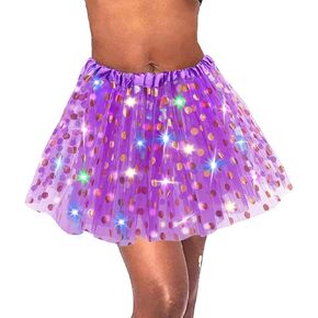Light Up Women Tutu Skirt Polka Dots Tulle Dance Skirts LED Sparkly Tutu Adult Elastic Tutus for Party Costume