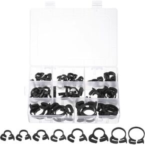 uxcell 1 Set 48 Pcs Plastic Adjustable Double Snap Grip Hose Clamps(6.1-6.6mm, 8.1-8.6mm, 9.0-9.9mm, 12.3-14mm, 13.8-15.4mm, 16.3-18.1mm, 21.5-23.5mm, 24.5-26.1mm), Black
