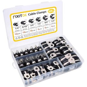 Cable Clamps Assortment Kit, FIXITOK 52pcs 304 Stainless Steel Rubber Cushion Clamps Pipe Clamps Assorted in 6 Sizes 1/4" 5/16" 3/8" 1/2" 5/8" 3/4