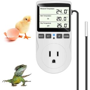 KABASI Digital Temperature Controller, Backlit LCD Screen Thermostat Heating Cooling Outlet Plug with Sensor Timer for Reptile Incubator Greenhouse Brewing Refrigerator 110V, 15A, ℉/℃