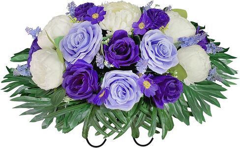 سرج زهرة القبر للقبر، لون غير ينزف، زهور المقبرة الاصطناعية - ترتيب مزيج الفاوانيا الوردية والفاوانيا البيضاء، ديكور قبر خارجي in Kuwait