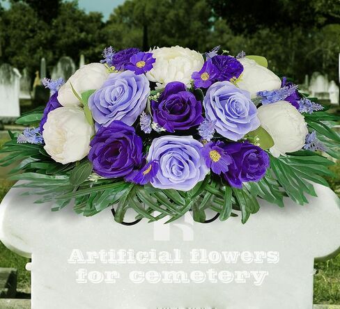 سرج زهرة القبر للقبر، لون غير ينزف، زهور المقبرة الاصطناعية - ترتيب مزيج الفاوانيا الوردية والفاوانيا البيضاء، ديكور قبر خارجي in Kuwait