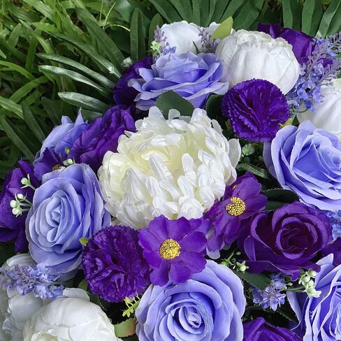 سرج زهرة القبر للقبر، لون غير ينزف، زهور المقبرة الاصطناعية - ترتيب مزيج الفاوانيا الوردية والفاوانيا البيضاء، ديكور قبر خارجي in Kuwait