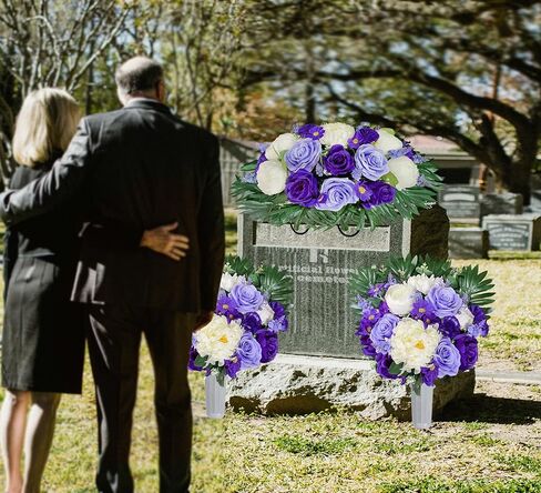 سرج زهرة القبر للقبر، لون غير ينزف، زهور المقبرة الاصطناعية - ترتيب مزيج الفاوانيا الوردية والفاوانيا البيضاء، ديكور قبر خارجي in Kuwait