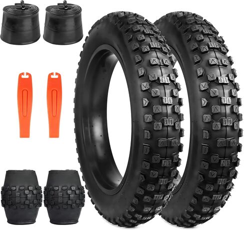 2 Pack Fat Tire for Ebike Mountain Bike Heavy Duty High-Performance Wear-Resistant E-Bike Mountain Snow Bike Tire 20" x 4"，Black，2 Tires 2 Tubes 2 levers in Kuwait
