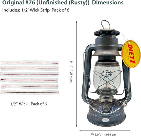 Light of Mine - Dietz #76 Original Galvanized Oil Lantern Bundle Including 6-Pack of 100% Cotton 1/2" Replacement Wick Strips (#76, ZINC) in Saudi Arabia