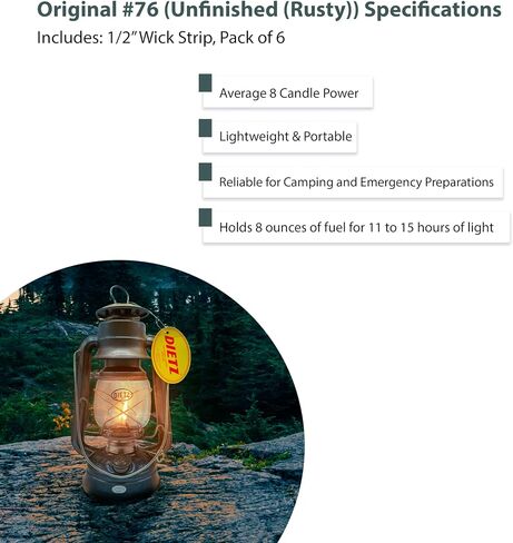 Light of Mine - Dietz #76 Original Galvanized Oil Lantern Bundle Including 6-Pack of 100% Cotton 1/2" Replacement Wick Strips (#76, ZINC) in Saudi Arabia