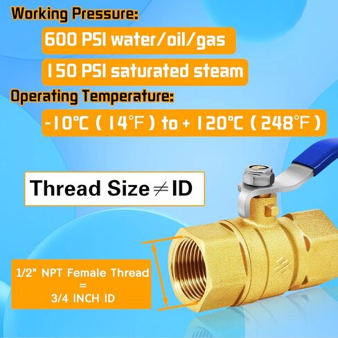 1/2 بوصة NPT صمام كروي نحاسي، 600 WOG منفذ كامل لإيقاف المياه صمام كروي، أنبوب مقبض مستوى صمام كروي ملولب أنثى نحاسي عالي التحمل in Kuwait