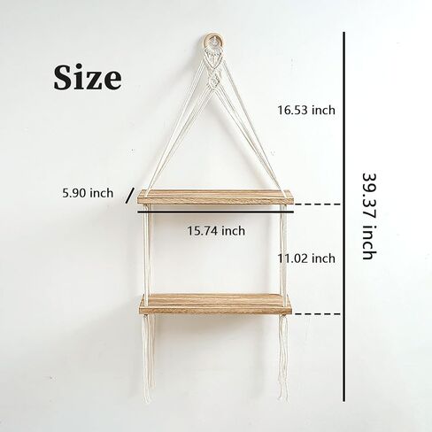 Macrame الجرف الجرف بوهو جدار ديكور 2 الطبقة اليدوية القطن حبل الخشب ريفي العائمة رفوف عرض صور النباتات شنقا رفوف التخزين لغرفة المعيشة الحضانة غرفة نوم الحمام in Kuwait