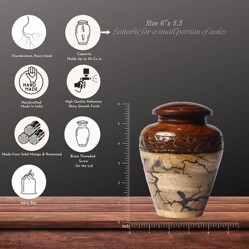 Wooden Cremation Urns for Human Ashes, Funeral Memorial Urn, Small Keepsake (30 Cu in) in Saudi Arabia