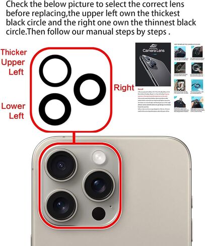 Rear Camera Lens Glass Replacement with Adhesive Pre-Installed Compatible for iPhone 14 Pro / 14 Pro Max (3 Pieces/Set) with Repair Tools and Installation Manual in Saudi Arabia