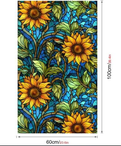 Privacy Window Film Stained Glass Window Film Non-Adhesive Frosted Glass Film Decorative Sunflower Pattern Static Cling Window Film for Home UV Blocking/Heat Insulation 23.6 x 39.4inch in Kuwait