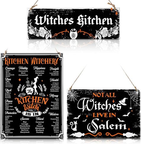 3 Pcs Halloween Kitchen Witchery Witch Vintage Wood Signs Vintage Rustic Witches Kitchen Retro Sign Not Every Witch Lives in Salem Rustic Hanging Witchy Room Decor for Haunted House Front Door Porch in Saudi Arabia
