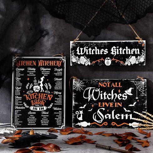 3 Pcs Halloween Kitchen Witchery Witch Vintage Wood Signs Vintage Rustic Witches Kitchen Retro Sign Not Every Witch Lives in Salem Rustic Hanging Witchy Room Decor for Haunted House Front Door Porch in Saudi Arabia