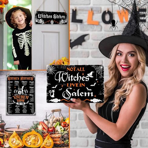 3 Pcs Halloween Kitchen Witchery Witch Vintage Wood Signs Vintage Rustic Witches Kitchen Retro Sign Not Every Witch Lives in Salem Rustic Hanging Witchy Room Decor for Haunted House Front Door Porch in Saudi Arabia