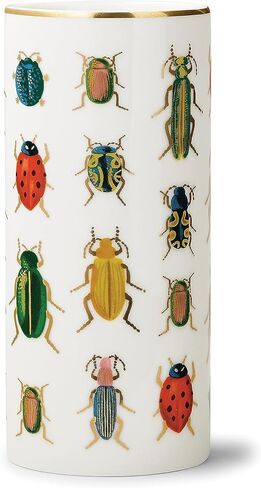 شركة رايفل للورق. مزهرية بورسلين كوريو | ديكور المنزل، إضفاء البهجة على غرفة المعيشة، طاولة المطبخ، أو المزرعة، قطع مركزية على سطح الطاولة (الخنافس والحشرات الموضحة مع لمسات ذهبية معدنية) in Kuwait