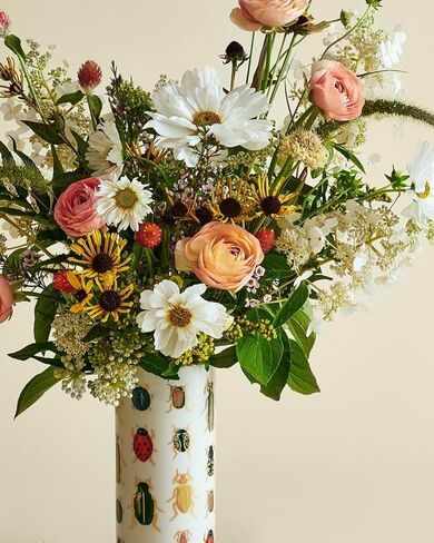 شركة رايفل للورق. مزهرية بورسلين كوريو | ديكور المنزل، إضفاء البهجة على غرفة المعيشة، طاولة المطبخ، أو المزرعة، قطع مركزية على سطح الطاولة (الخنافس والحشرات الموضحة مع لمسات ذهبية معدنية) in Kuwait