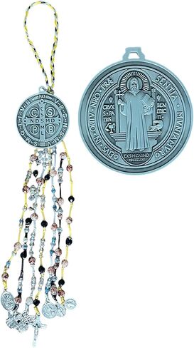 ST Benedict Home Blessing Door Hanger with Charms and Big Round Silver Medal/BENDICION DE PUERTA SAN Benito CON MEDALLA Redonda Grande. in Kuwait