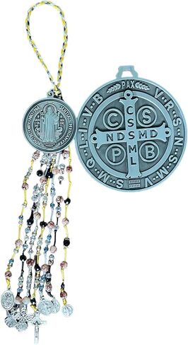 ST Benedict Home Blessing Door Hanger with Charms and Big Round Silver Medal/BENDICION DE PUERTA SAN Benito CON MEDALLA Redonda Grande. in Kuwait