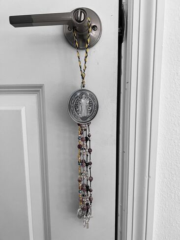 ST Benedict Home Blessing Door Hanger with Charms and Big Round Silver Medal/BENDICION DE PUERTA SAN Benito CON MEDALLA Redonda Grande. in Kuwait