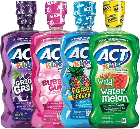 Aact Kids Anticavity Mouthwash Variety Pack, Watermelon, Pineapple, Bubble Gum (50.70 FL Oz (Pack of 3)) in Saudi Arabia