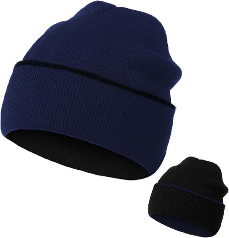ZOORON 1Pack Unisex Reversible Beanie for Men Women Men's Warm Winter Hats Knit Cuff Beanie Cap,Reversible Double-Side-Wear in Kuwait
