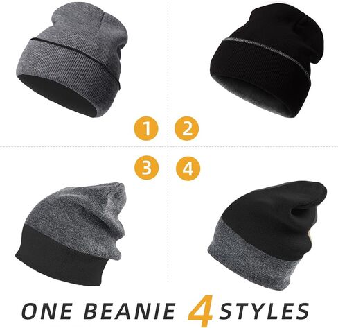ZOORON 1Pack Unisex Reversible Beanie for Men Women Men's Warm Winter Hats Knit Cuff Beanie Cap,Reversible Double-Side-Wear in Kuwait