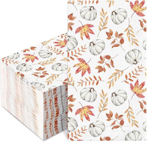 AnyDesign 50Pcs Fall Paper Guest Napkins Pumpkin Leaves Bathroom Napkins White Orange Disposable Hand Towel Napkin for Autumn Thanksgiving Home Party Supplies, 4.3x7.8inch in Saudi Arabia