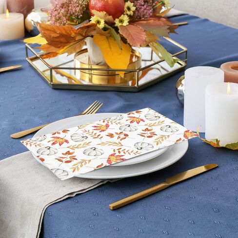 AnyDesign 50Pcs Fall Paper Guest Napkins Pumpkin Leaves Bathroom Napkins White Orange Disposable Hand Towel Napkin for Autumn Thanksgiving Home Party Supplies, 4.3x7.8inch in Saudi Arabia