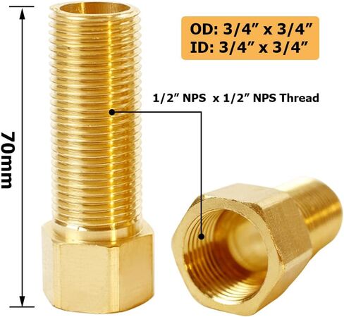 Hoashing 1/2 "ذكر إلى 1/2" أنثى مستقيم الموضوع النحاس تمديد وصلة أنابيب لحوض صنبور/دش، طول 1.97 بوصة/50 مللي متر in Kuwait