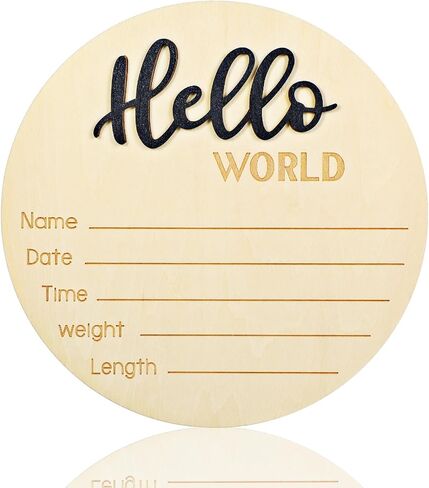 Hello World Newborn Sign 5.9 Inch Wooden Birth Announcement Sign Baby Announcement Sign Baby Name Sign Hello World Nursery Decor Sign for Photo Props Baby Shower Hospital Nursery Gift(Black) in Saudi Arabia