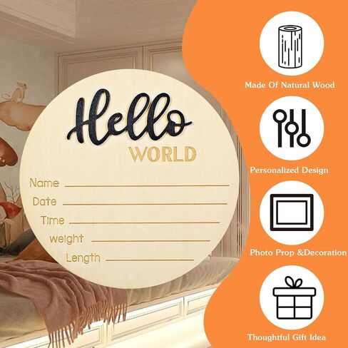 Hello World Newborn Sign 5.9 Inch Wooden Birth Announcement Sign Baby Announcement Sign Baby Name Sign Hello World Nursery Decor Sign for Photo Props Baby Shower Hospital Nursery Gift(Black) in Saudi Arabia