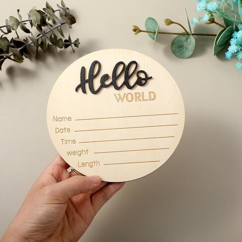 Hello World Newborn Sign 5.9 Inch Wooden Birth Announcement Sign Baby Announcement Sign Baby Name Sign Hello World Nursery Decor Sign for Photo Props Baby Shower Hospital Nursery Gift(Black) in Saudi Arabia