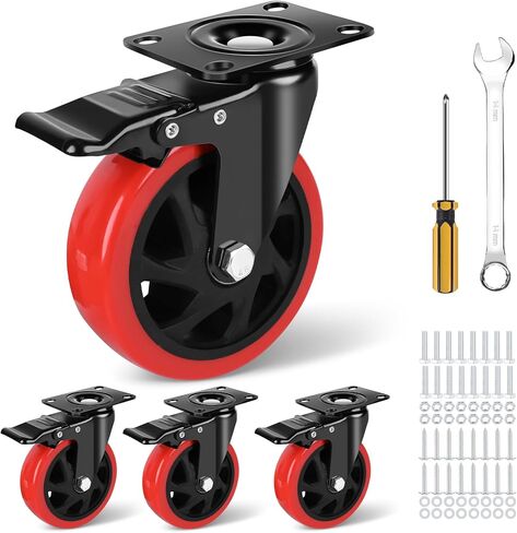 3 Inch Heavy Duty Caster Wheels Set of 4 With Brake 360 Degree Swivel Top Plate Casters Cart Wheels Silent Locking Industrial Casters Polyurethane 1200 Lbs Castor Wheels for Cart, Furniture, Workbench in Saudi Arabia
