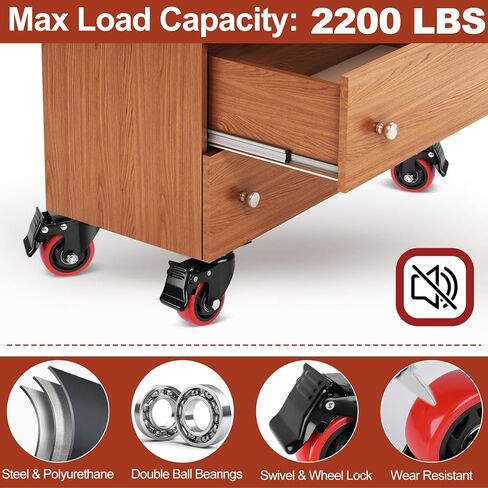 3 Inch Heavy Duty Caster Wheels Set of 4 With Brake 360 Degree Swivel Top Plate Casters Cart Wheels Silent Locking Industrial Casters Polyurethane 1200 Lbs Castor Wheels for Cart, Furniture, Workbench in Saudi Arabia